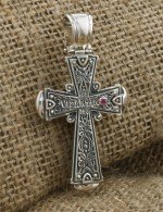 Крест из серебра и золота c ониксом и рубином