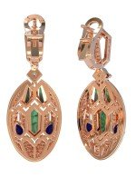 Серьги из золота c бриллиантами, сапфиром и малахитом