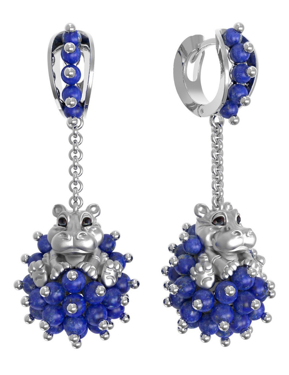 Серьги из белого золота c эмалью и лазуритом