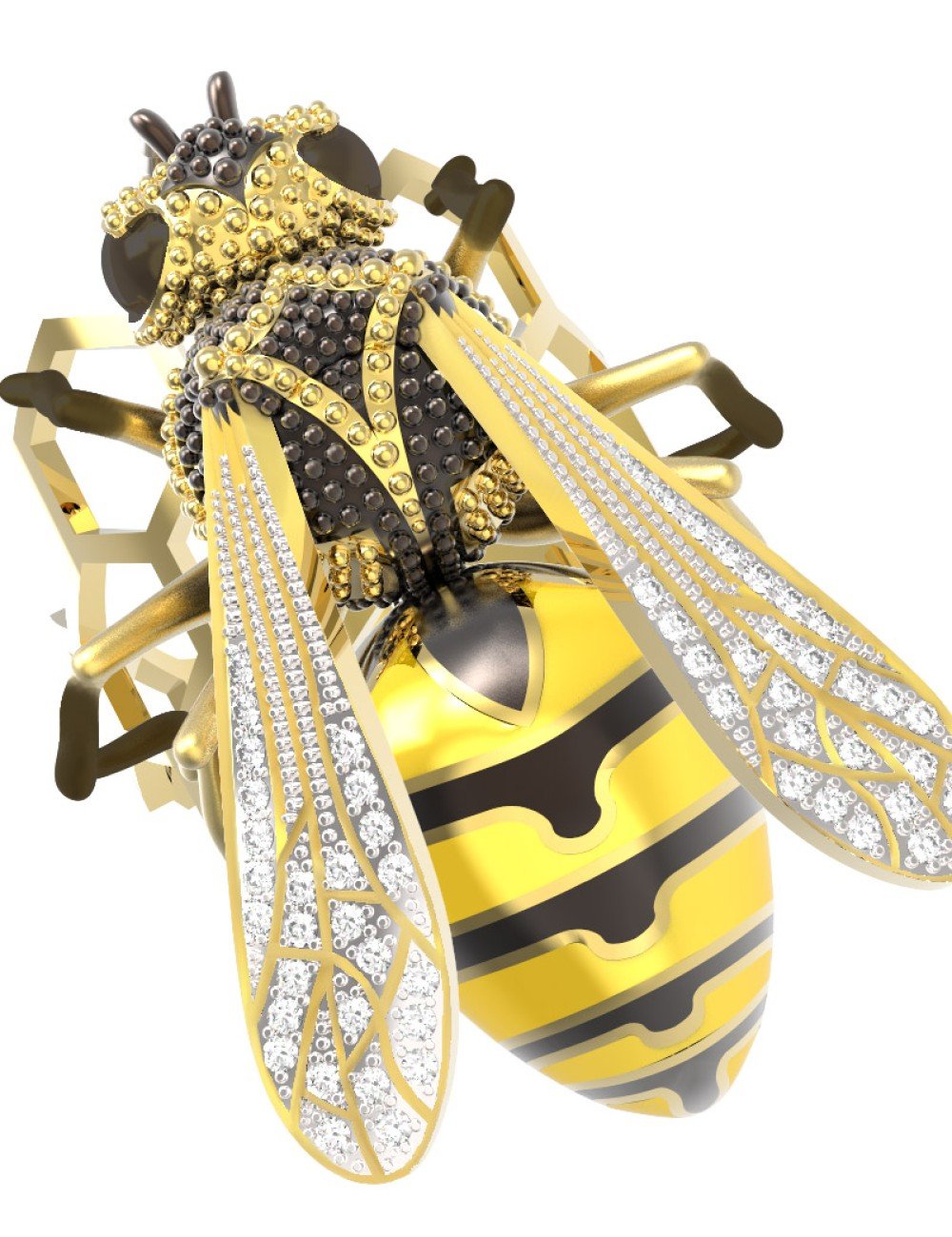 Кольцо из лимонного золота c эмалью и бриллиантами