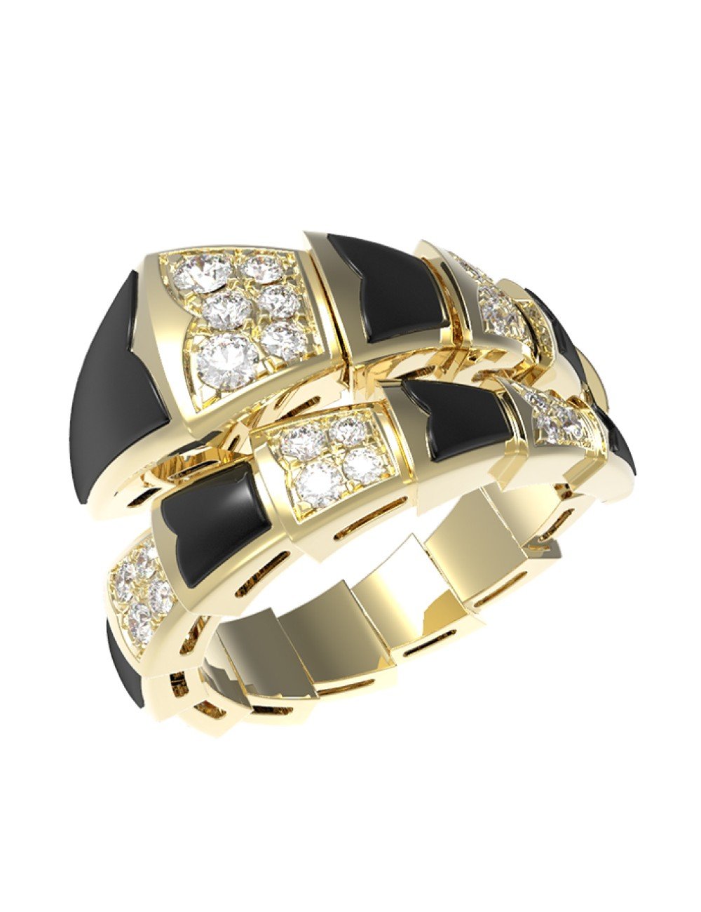 Кольцо из лимонного золота c бриллиантами и ониксом