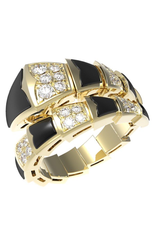 Кольцо из лимонного золота c бриллиантами и ониксом