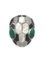 Кольцо из белого золота c бриллиантами, рубином, ониксом, малахитом и перламутром