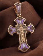 Крест из золота c эмалью и рубином