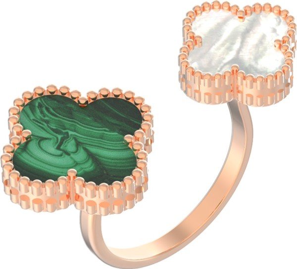 Кольцо из золота c малахитом и перламутром