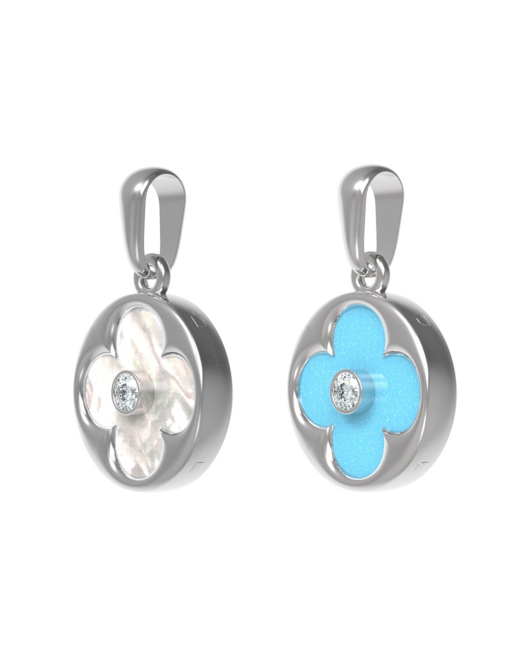 Подвеска из белого золота c бриллиантами, бирюзой и перламутром