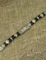 Браслет из серебра и золота c кожаным шнурком