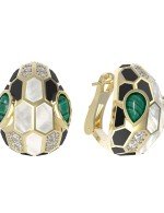 Серьги из лимонного золота c бриллиантами, рубином, ониксом, малахитом и перламутром