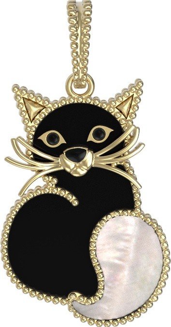 Подвеска из лимонного золота c эмалью, ониксом и перламутром