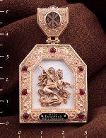 Образок из золота c эмалью и рубином