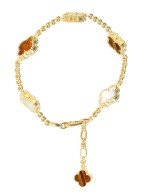 Браслет из лимонного золота c тигровым глазом и перламутром