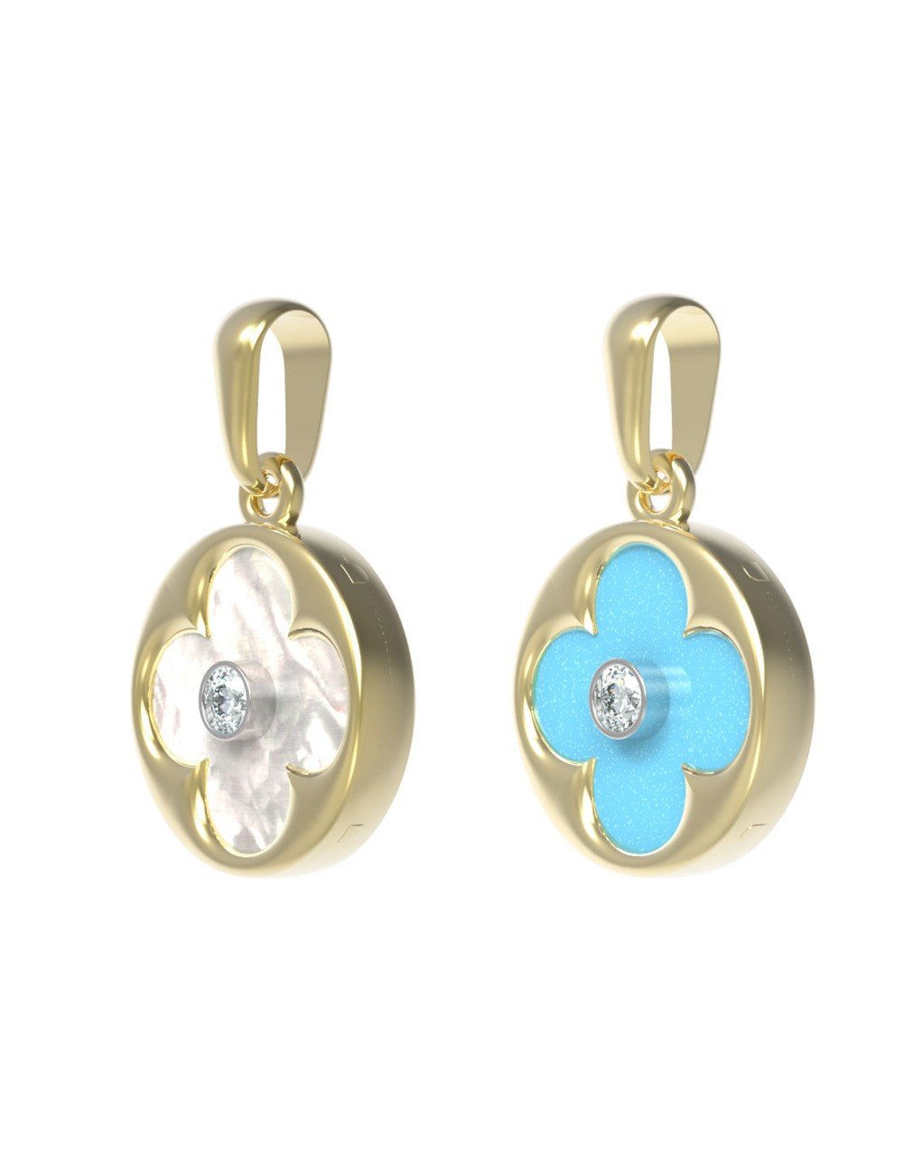 Подвеска из лимонного золота c бриллиантами, бирюзой и перламутром