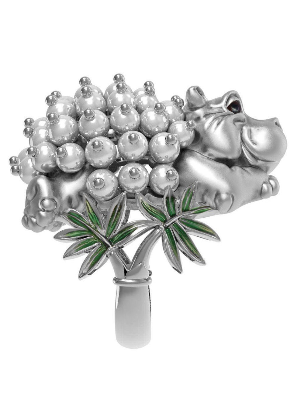 Кольцо из белого золота c эмалью и жемчугом