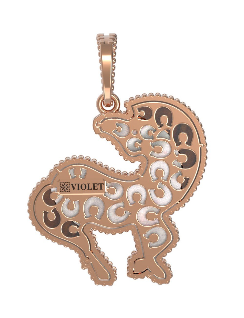 Подвеска из золота c эмалью, тигровым глазом и перламутром