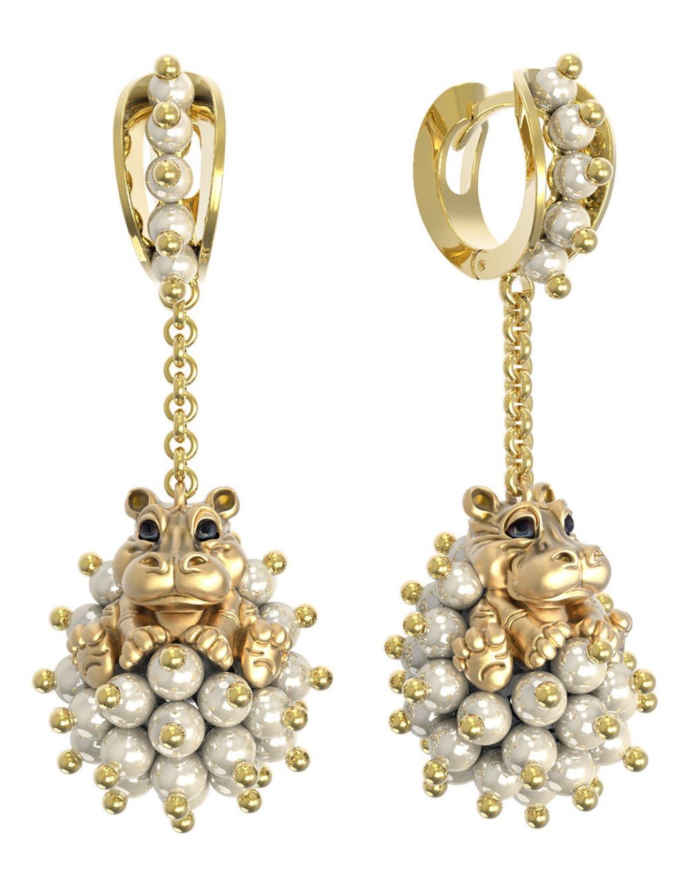 Серьги из лимонного золота c эмалью и жемчугом