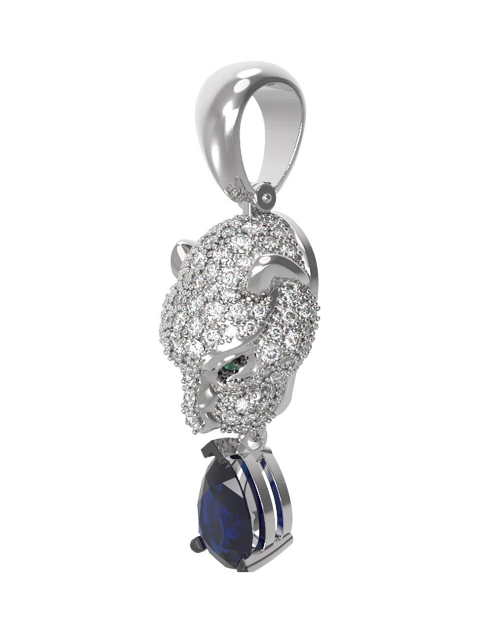 Подвеска из белого золота c бриллиантами, сапфиром и изумрудом