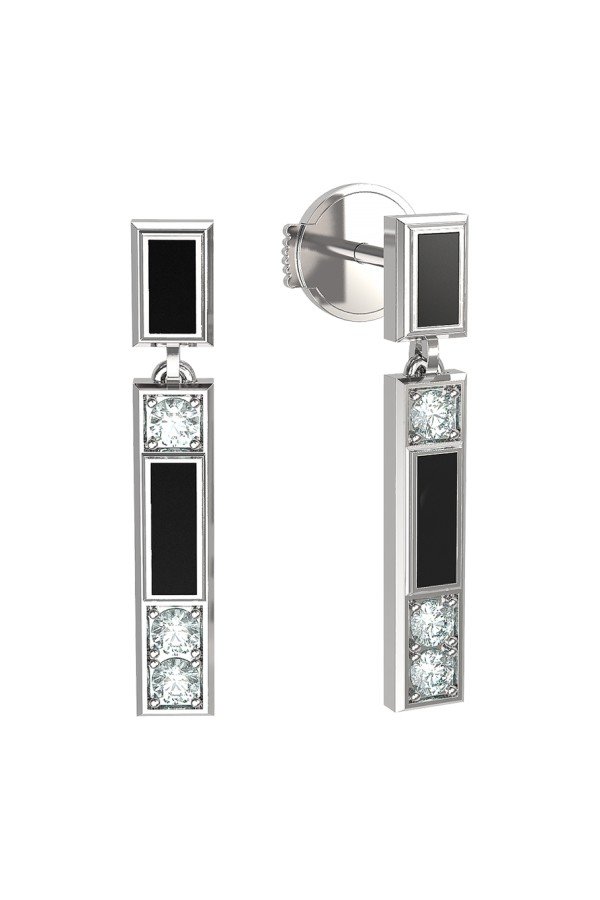 Серьги из белого золота c бриллиантами и ониксом