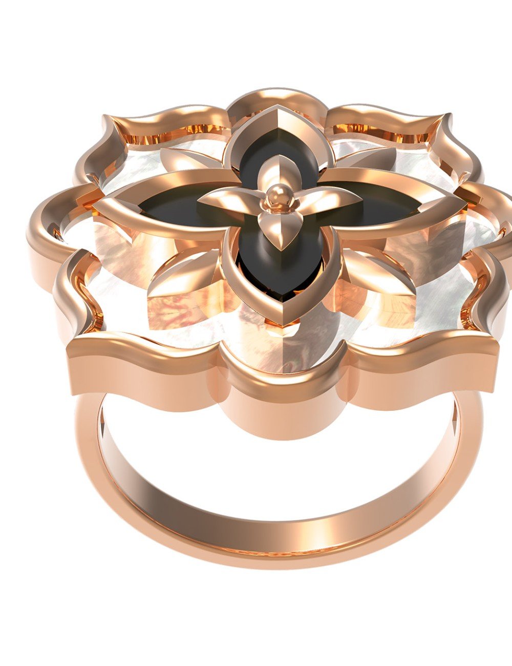 Кольцо из золота c ониксом и перламутром