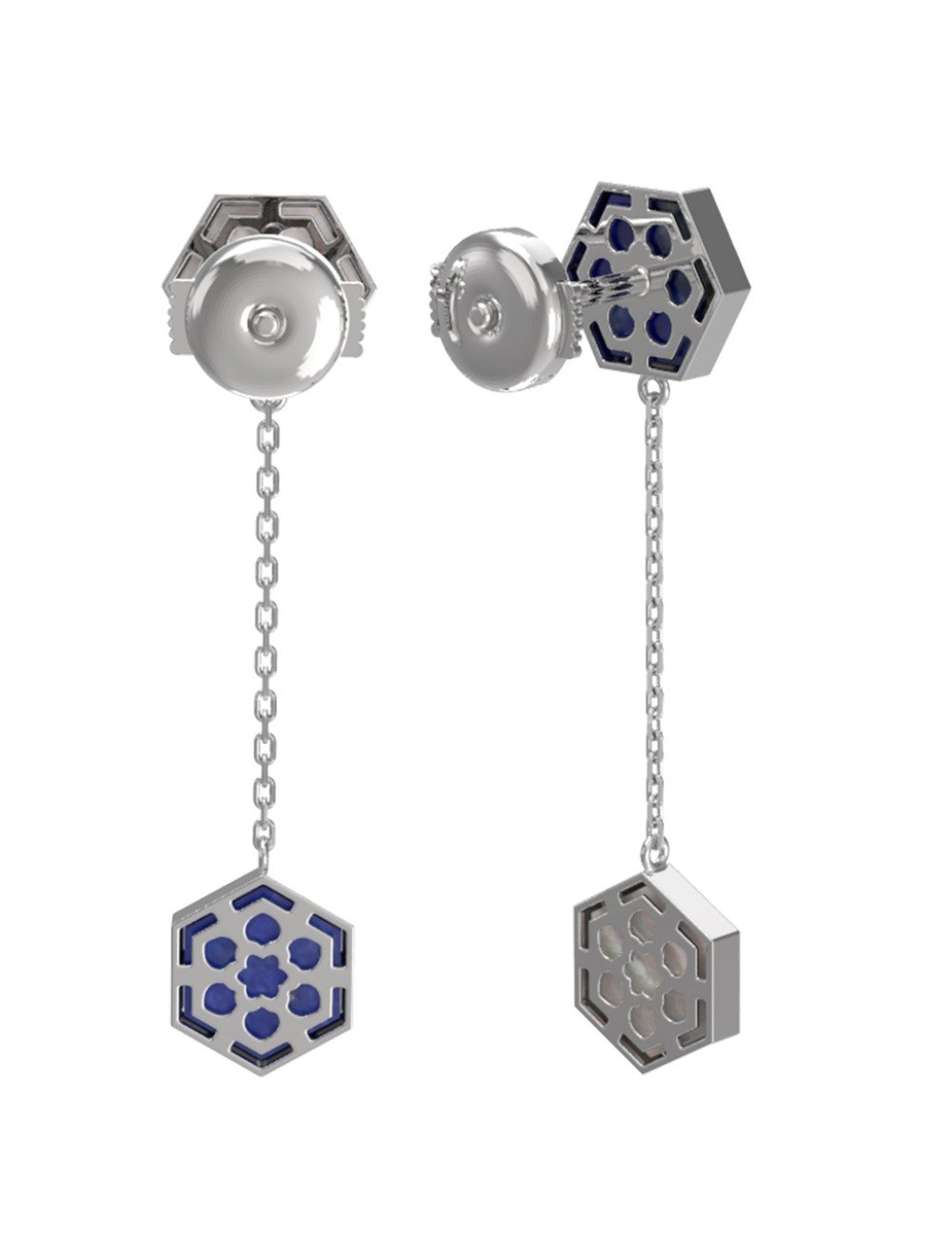 Серьги из белого золота c лазуритом и перламутром