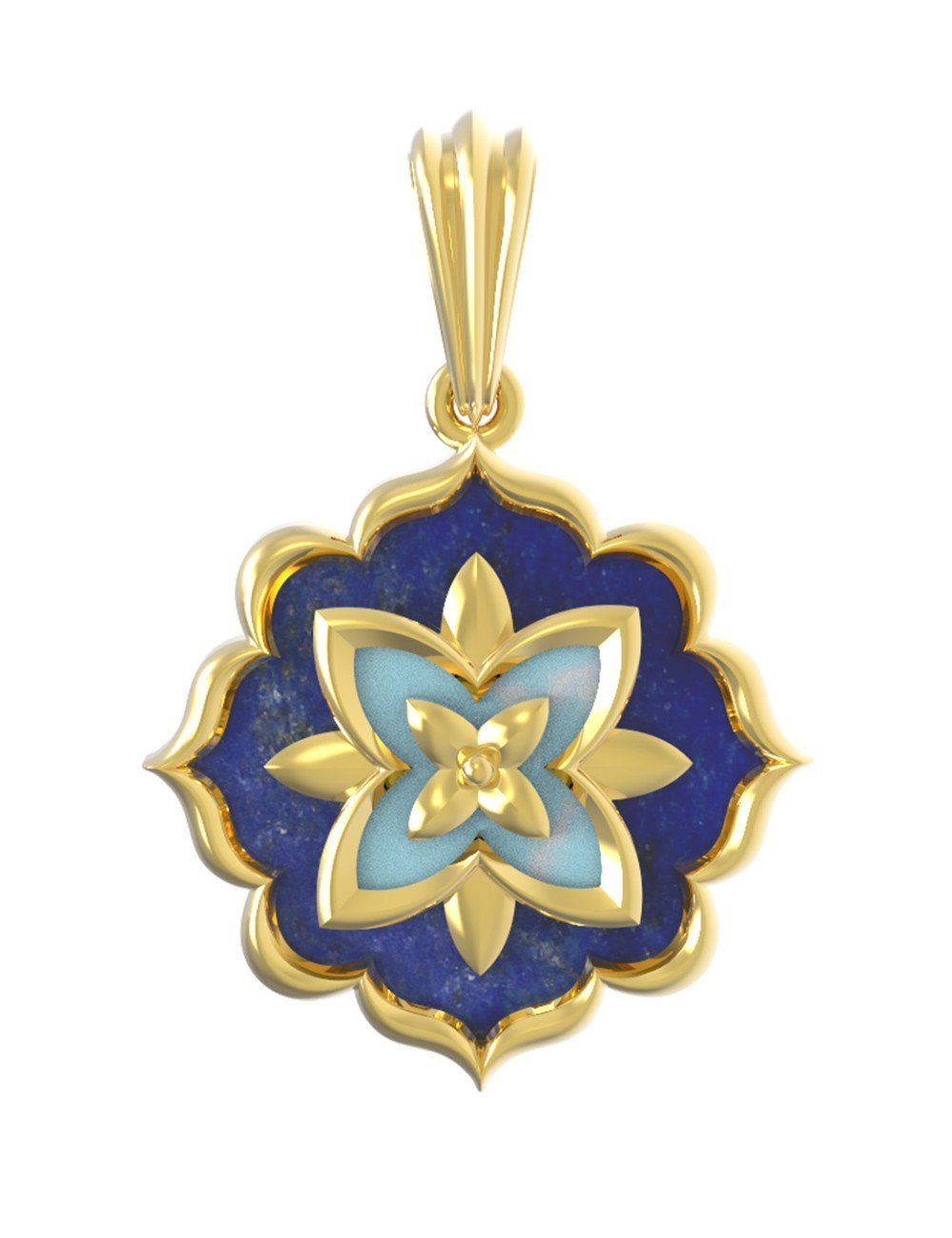 Подвеска из лимонного золота c бирюзой и лазуритом