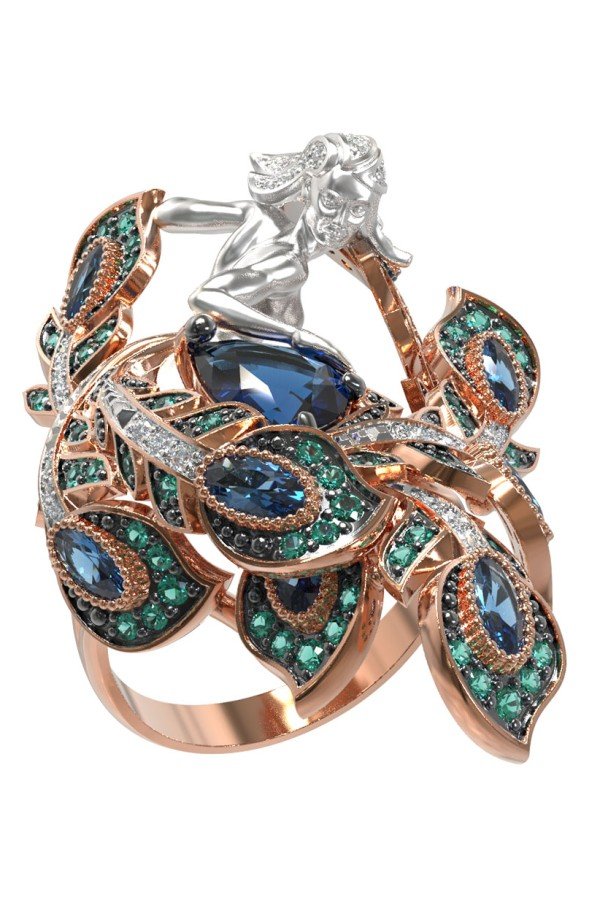 Кольцо из золота c фианитом и топазом London Blue