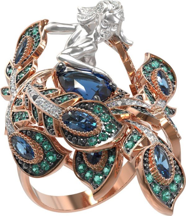 Кольцо из золота c фианитом и топазом London Blue