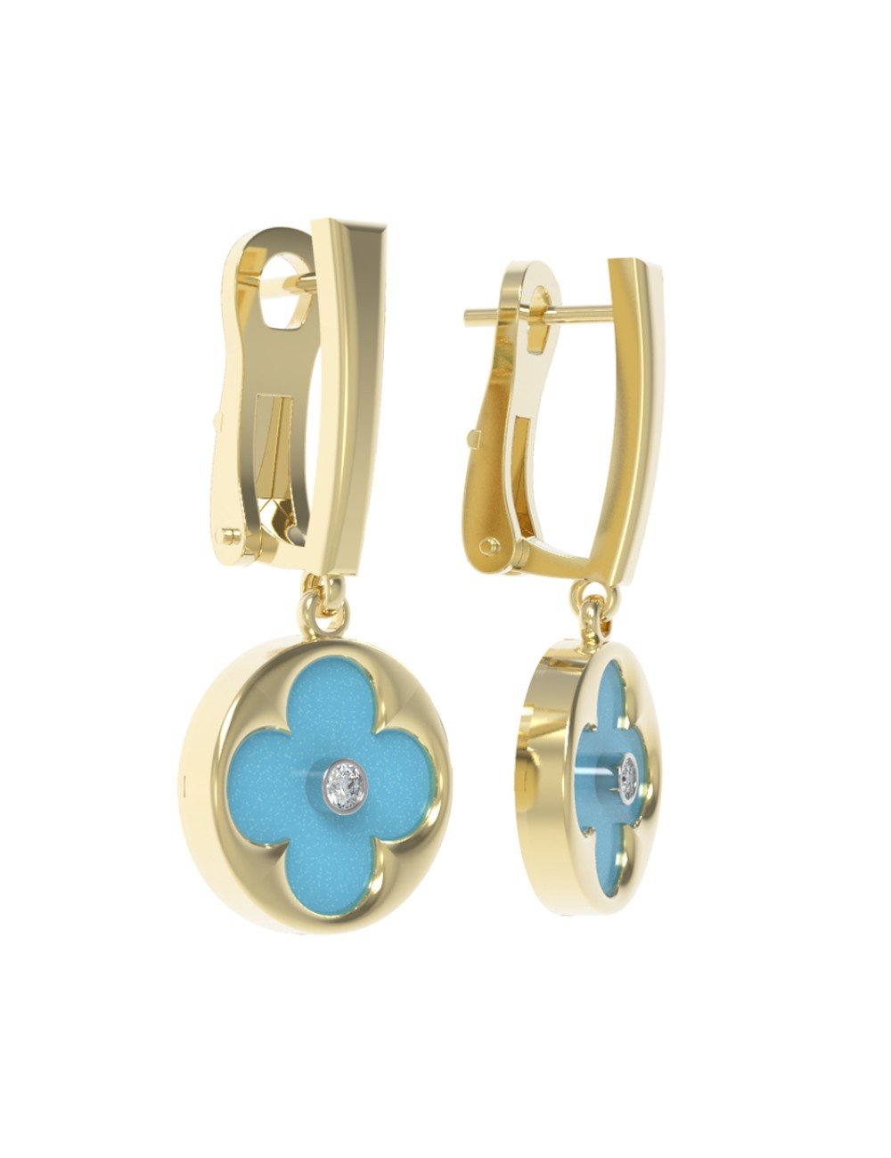 Серьги из лимонного золота c бриллиантами и бирюзой