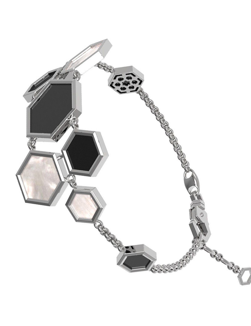 Браслет из белого золота c ониксом и перламутром