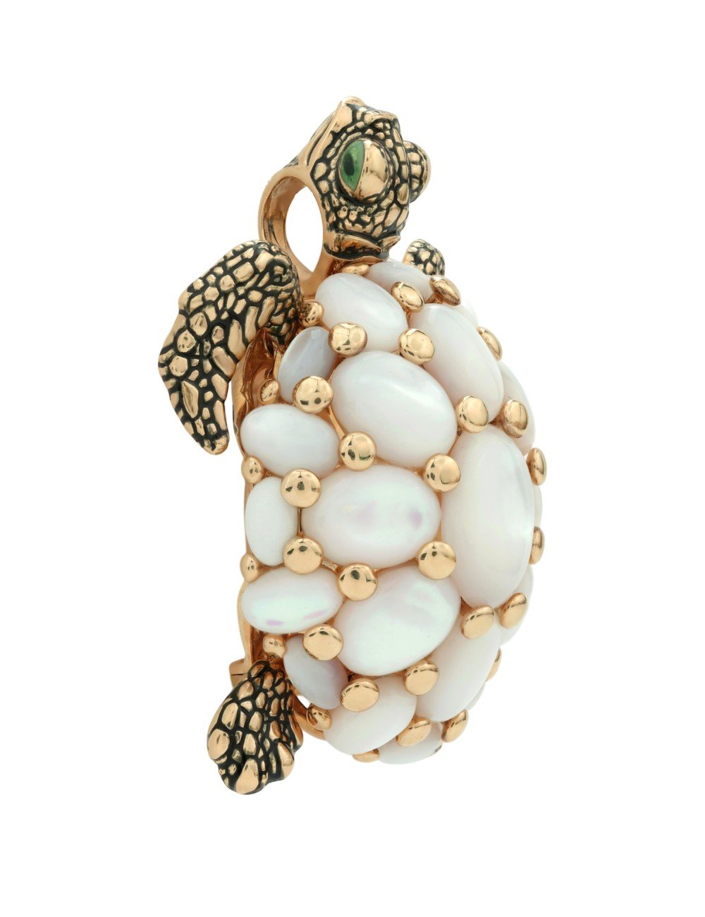 Брошь из золота c эмалью и перламутром