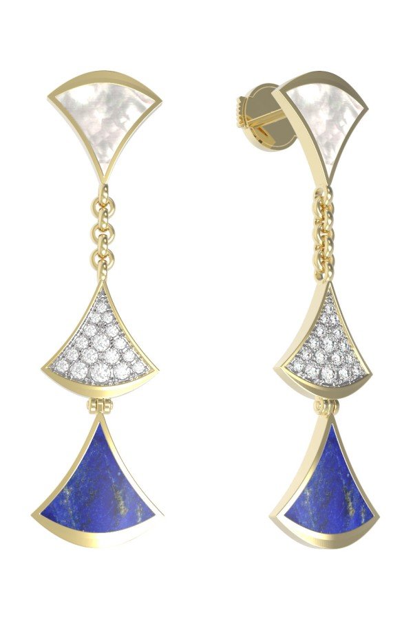 Серьги из лимонного золота c бриллиантами, лазуритом и перламутром