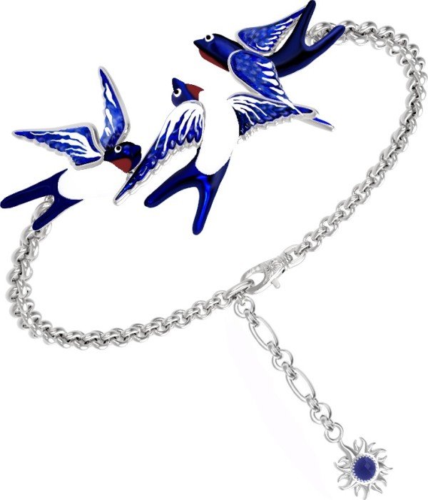 Браслет из белого золота c эмалью и сапфиром