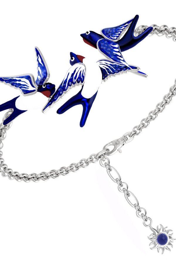 Браслет из белого золота c эмалью и сапфиром