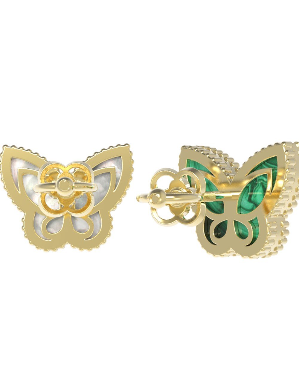 Серьги из лимонного золота c малахитом и перламутром