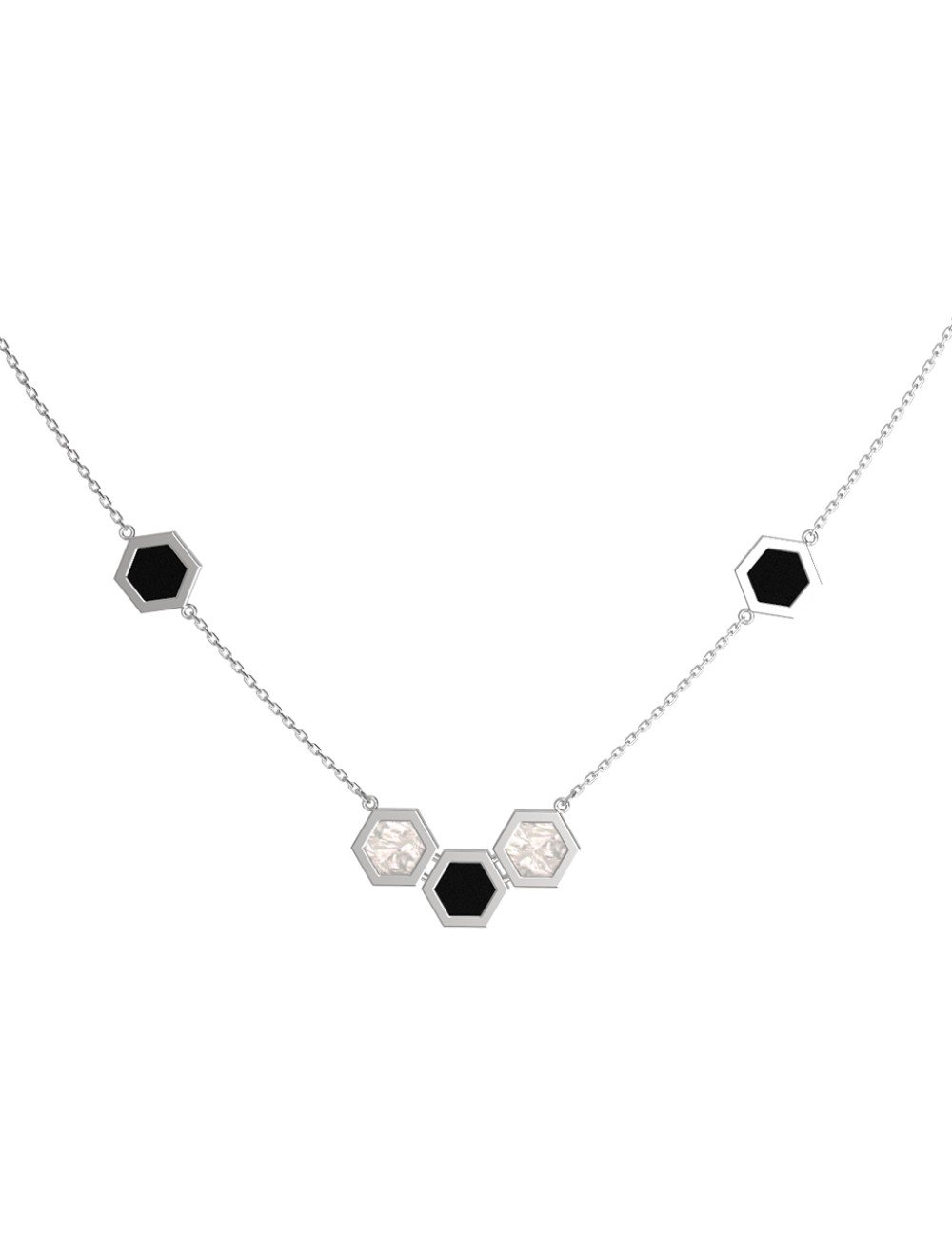 Колье из белого золота c ониксом и перламутром