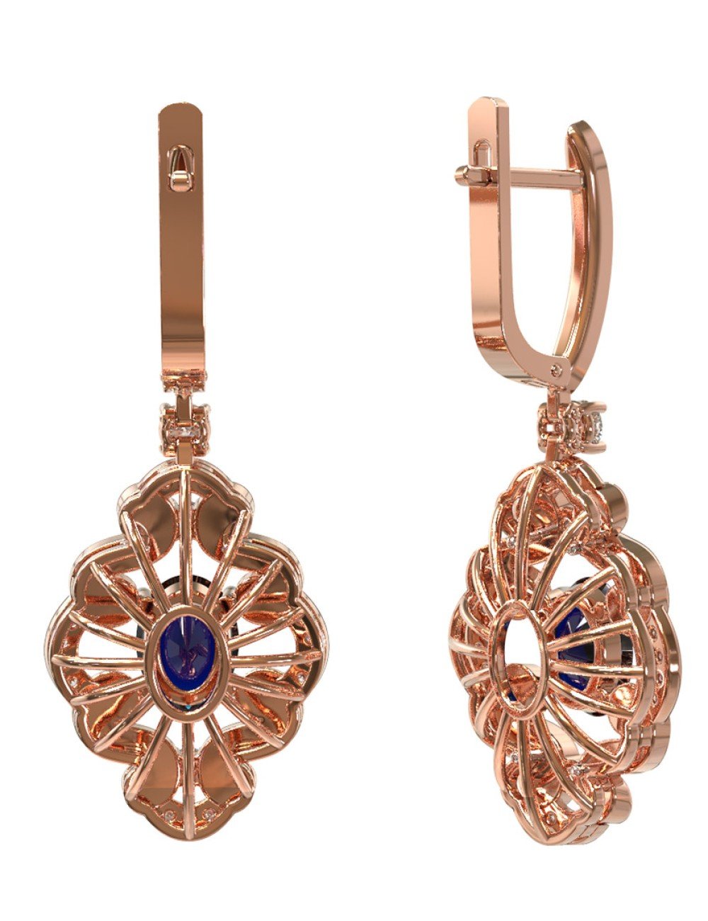 Серьги из золота c бриллиантами и сапфиром