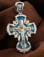Крест из белого золота c эмалью и бриллиантами