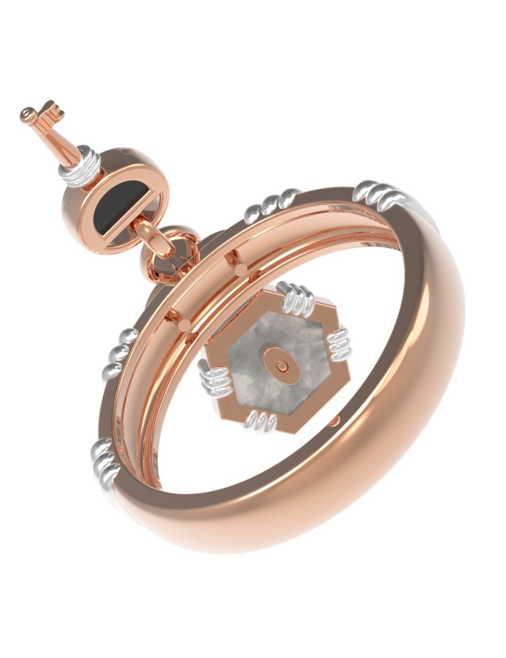 Кольцо из золота c ониксом и перламутром