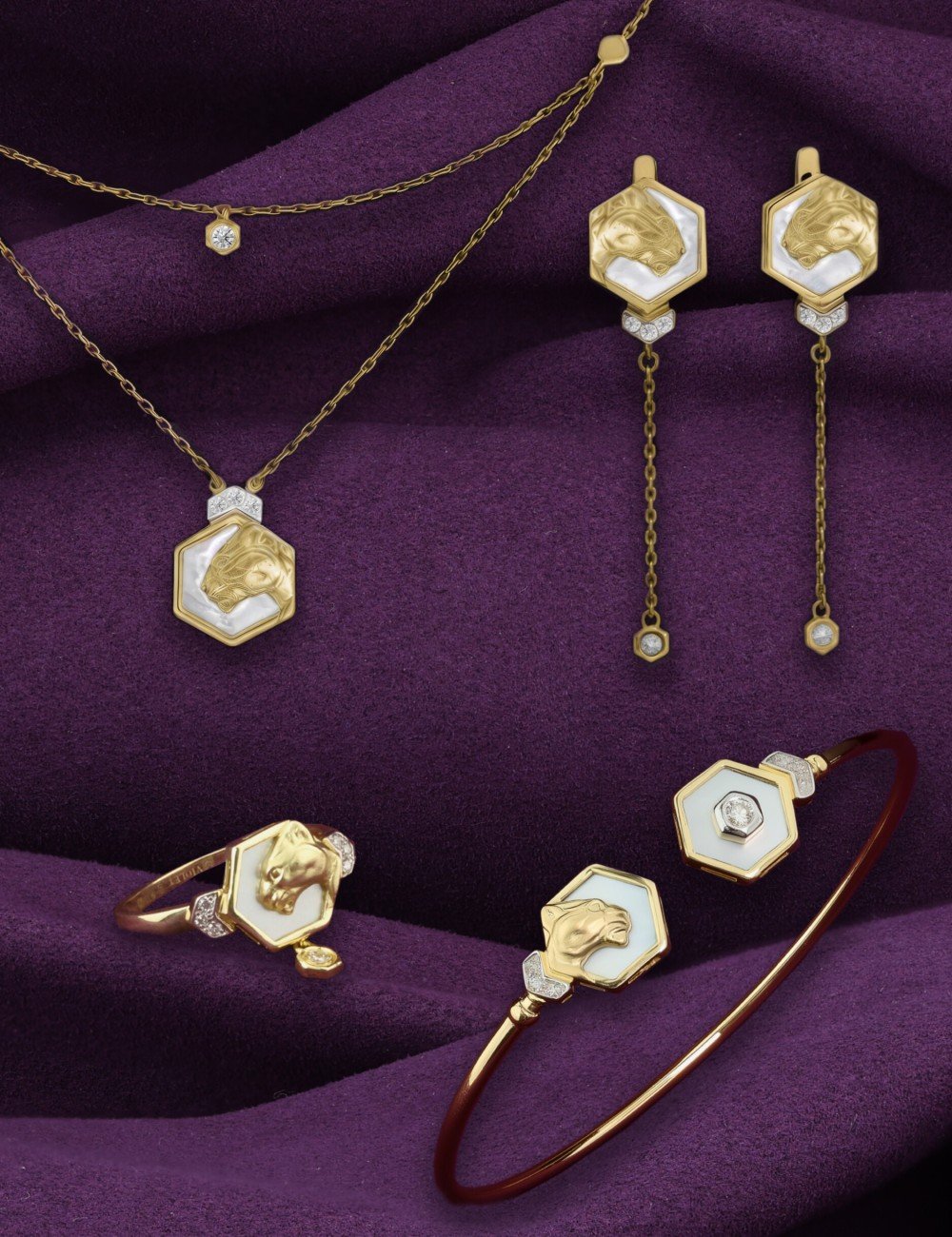 Браслет из лимонного золота c бриллиантами и перламутром