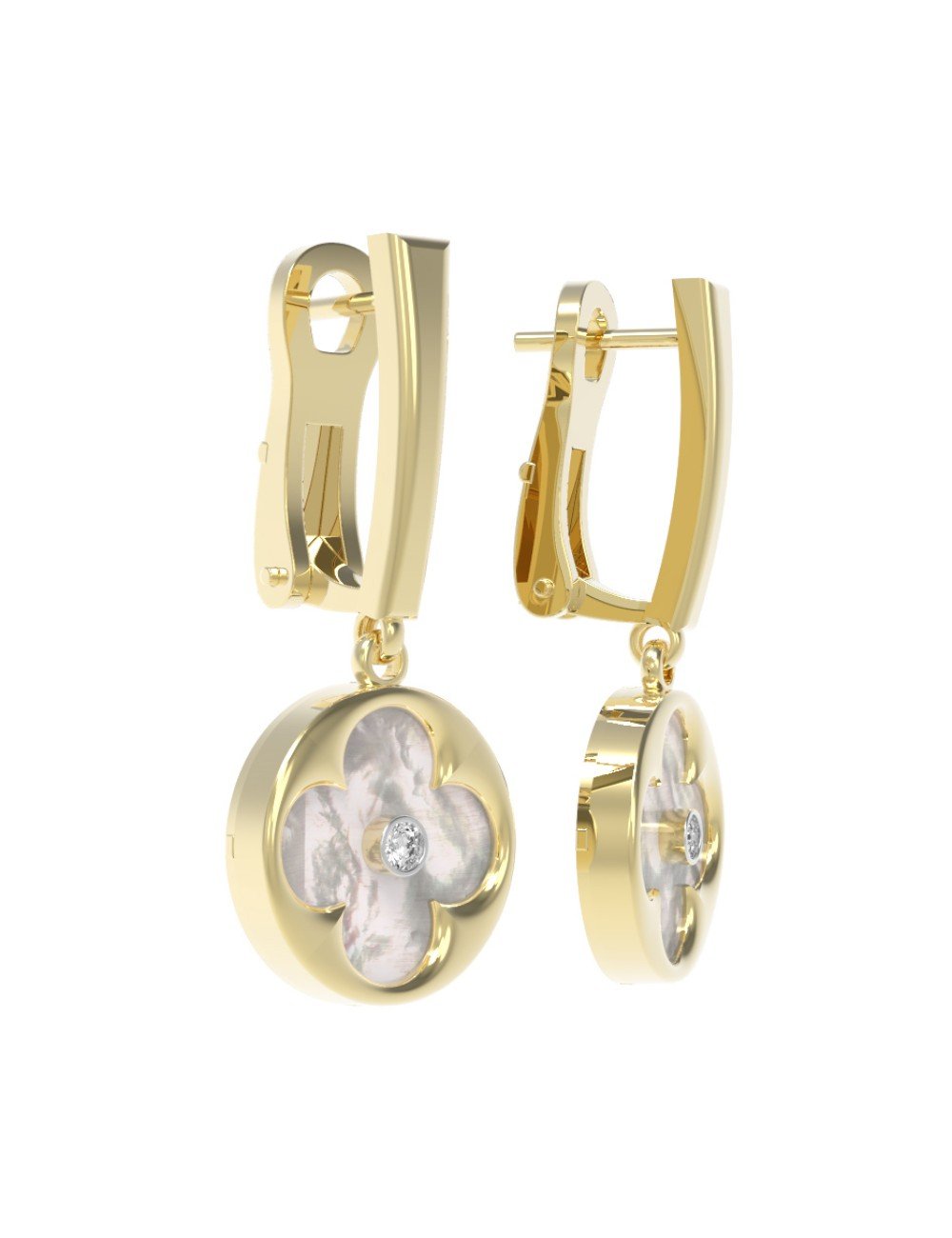 Серьги из лимонного золота c бриллиантами и перламутром