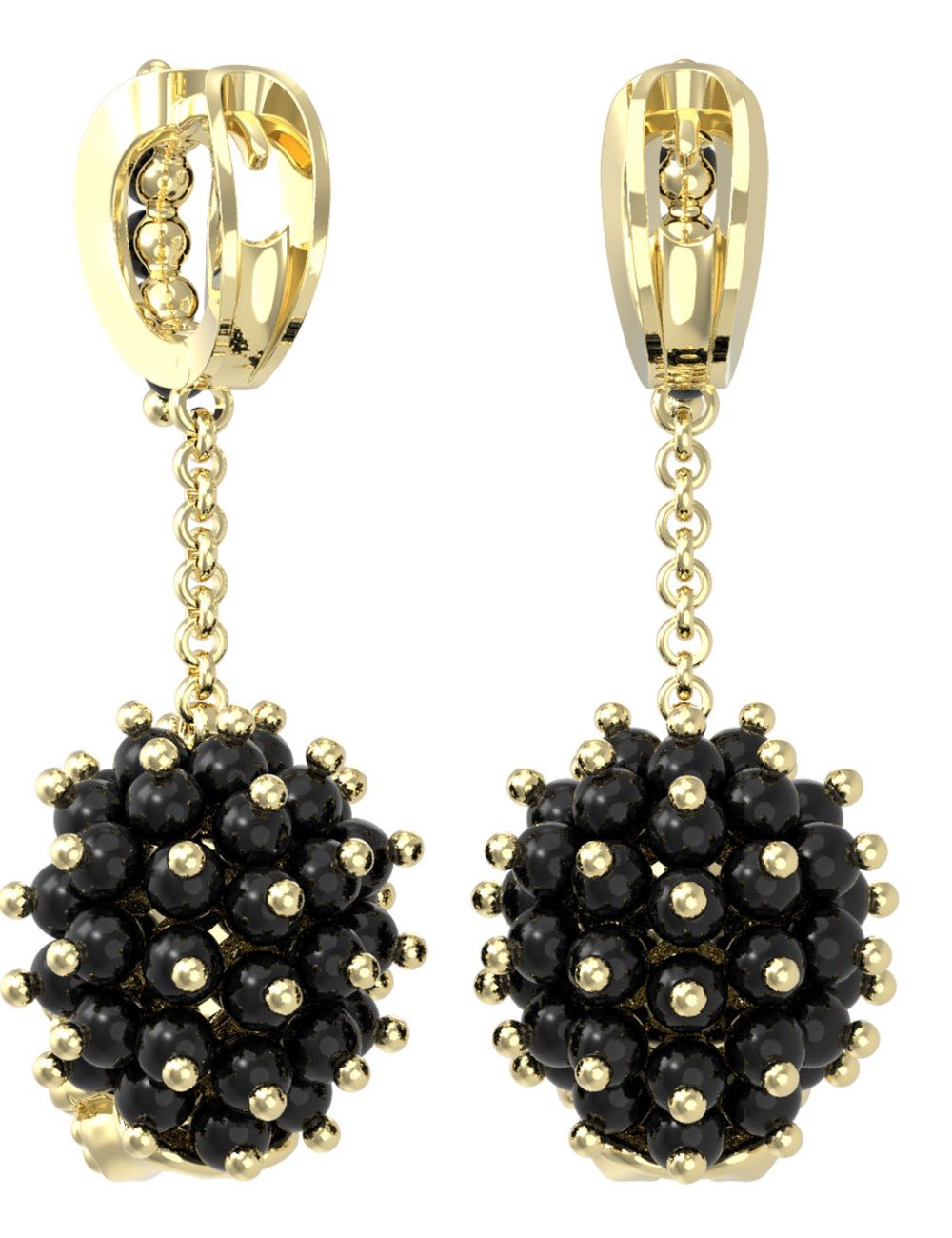 Серьги из лимонного золота c эмалью и ониксом