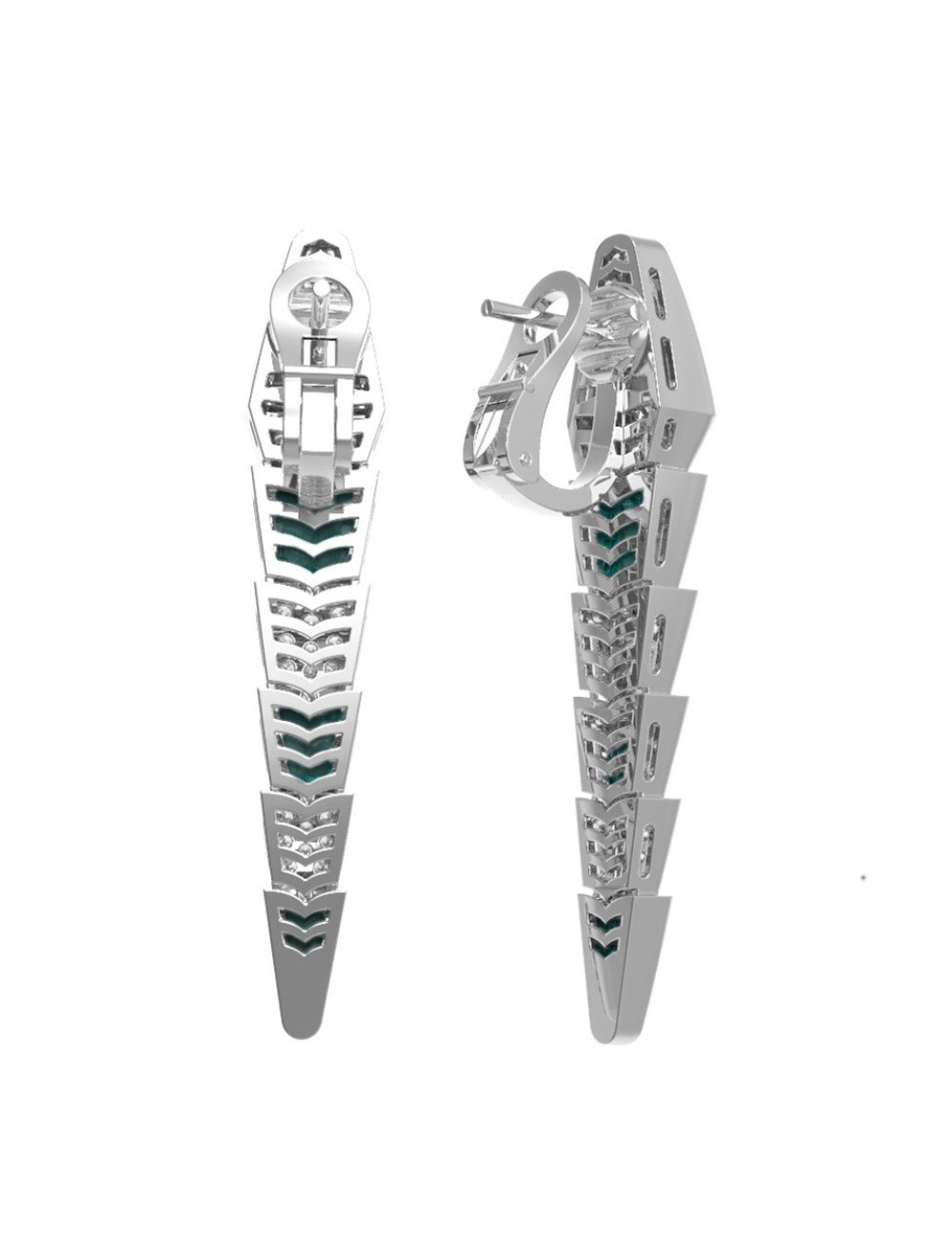 Серьги из белого золота c бриллиантами и малахитом