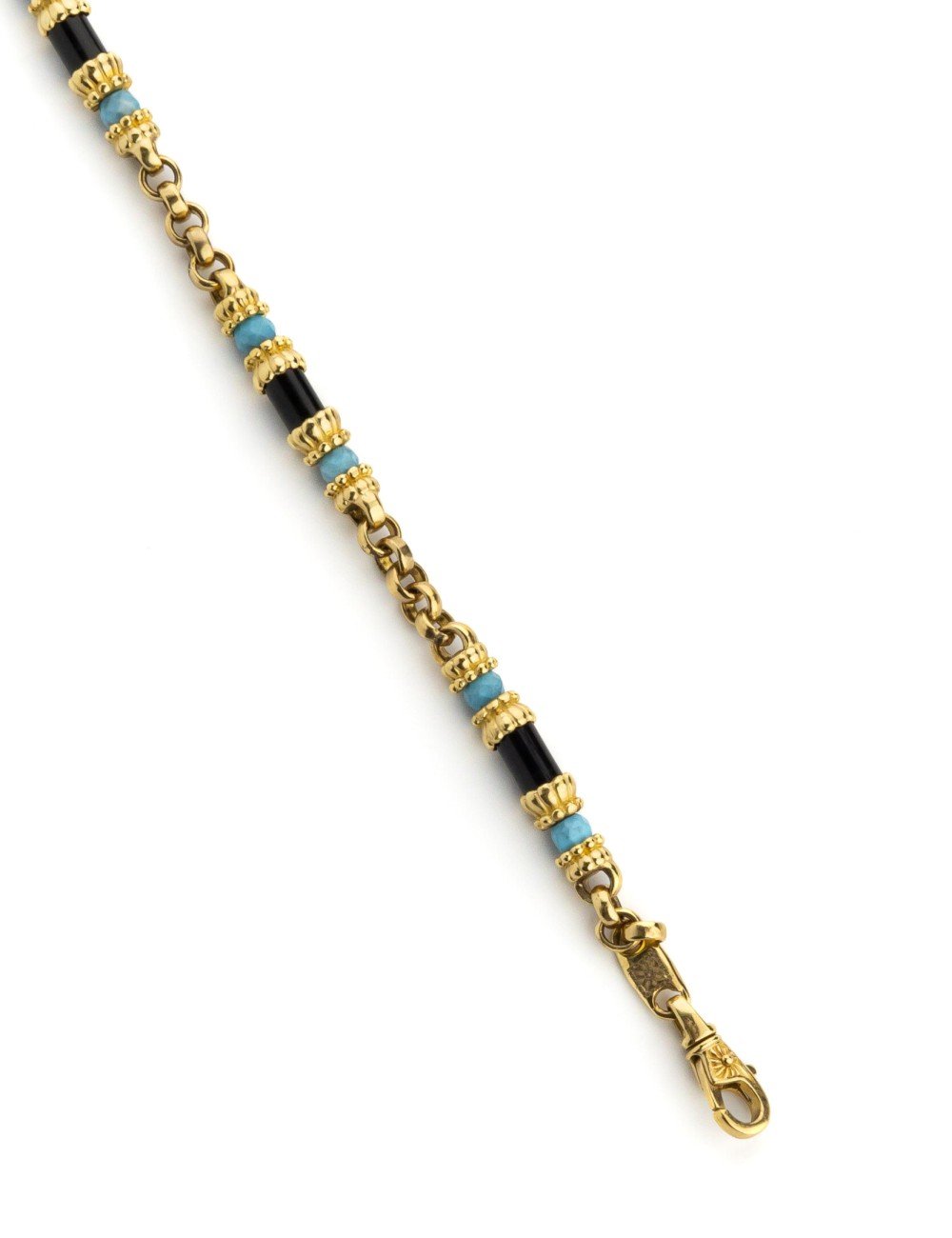 Браслет из лимонного золота c бирюзой и ониксом