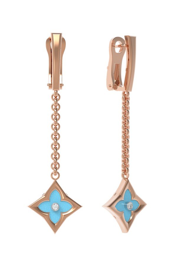 Серьги из золота c бриллиантами и бирюзой