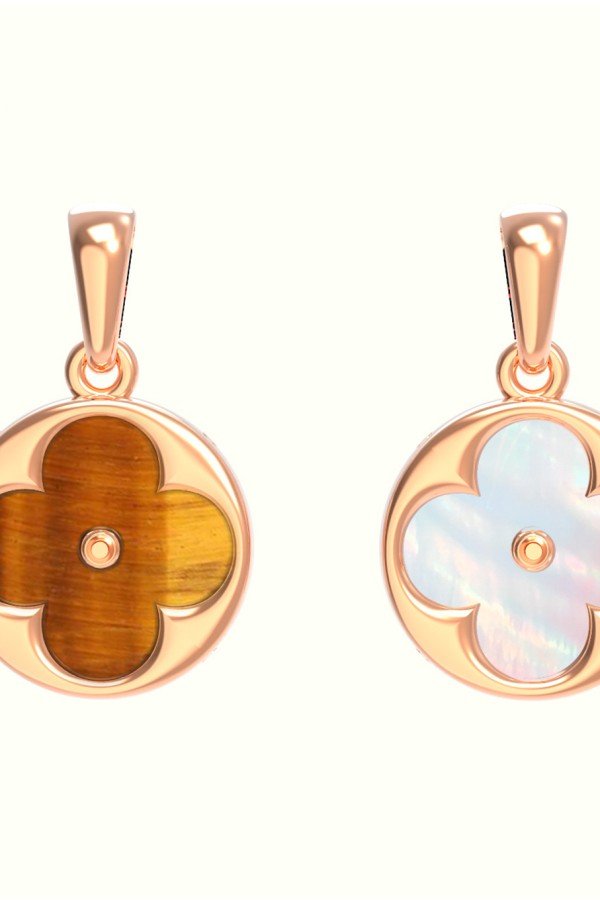 Подвеска из золота c тигровым глазом и перламутром