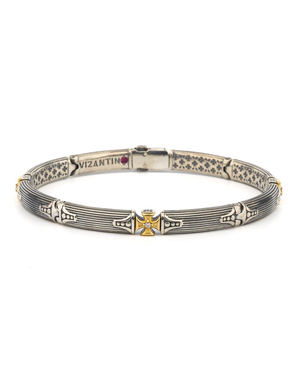 Браслет из серебра и золота c бриллиантами и рубином