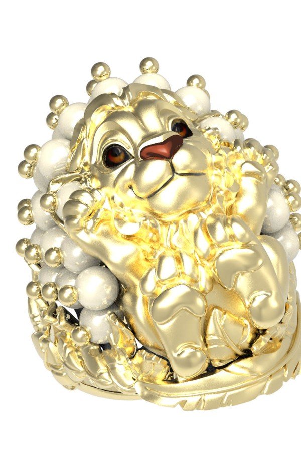 Кольцо из лимонного золота c эмалью и жемчугом