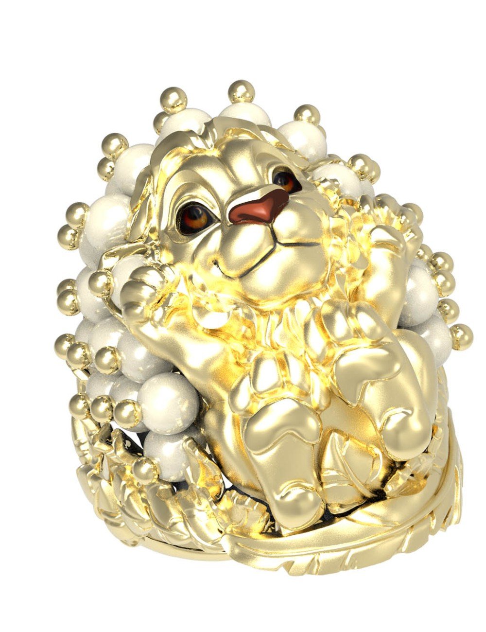 Кольцо из лимонного золота c эмалью и жемчугом