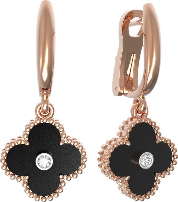 Серьги из золота c бриллиантами и ониксом