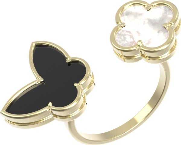 Кольцо из лимонного золота c ониксом и перламутром