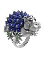 Кольцо из белого золота c эмалью и лазуритом